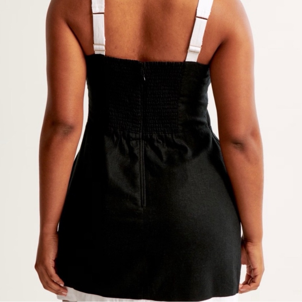 Abercrombie & Fitch Black White Contrast Linen Blend Smock Mini Dress size MP - Picture 2 of 7
